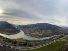Two rivers meeting, one blue and one brown, at the ancient capital of Mtskheta