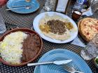 Khingal (deconstructed dumpling) and beef pilaf with pomegranate sauce 