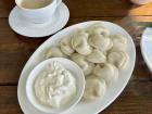 Pelmeni, Russian dumplings, with sour cream