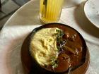 Veal with Chakondrili sauce and Tashmijabi, Georgian style cheesy mashed potatoes