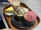 This cafe has lovely desserts, such as the cheesecake that looks like cartoon cheese (these desserts are huge and we shared this amongst four people)