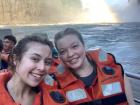 My friend and I on a boat in Iguazú Falls!