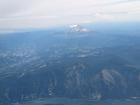 View from the airplane of Mount Hood Volcano and the Columbia River Gorge