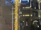 The sign for "Maison du Chocolat", decorated for Christmas 