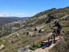 Cruising down a mountain biking trail in Thredbo