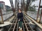Checking out the train tracks in Hanoi