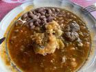 "Comida corrida": another example of the "plato principal", except this one is chicken with a red salsa and beans 