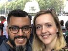 My husband Sam and I watching the Mexican Independence Day parade in September