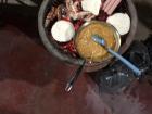 Christmas Eve dinner on the grill- meat, sausages, refried beans, and more!