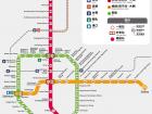 Red and Orange metro lines (cardinal directions); Green light rail train (circular)