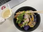 Teacher lunch full of chicken, eggplant, rice and green beans! Also soup :)