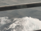 Some sea spray generated by the ship