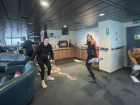 Aftermath of a big wave roll in the observation lounge... Coffee, board games, and people everywhere!