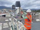 Kelsey helping me set up the filter buckets while Nuyina was still in port
