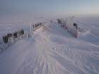 Snow drifts have accumulated at drill camp during the winter months (Ilya Bodo, IceCube/NSF)