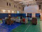 The gym at South Pole Station is set up for a movie night during the winter months (Connor Duffy, IceCube/NSF)