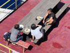 Our crew sunbathing and having lunch