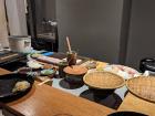 This is how an omakase restaurant sets up their tools and ingredients behind the counter, having everything at an arm's reach to prepare the sushi