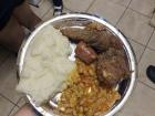 Here is braai, paletche (white) and chakalaka (a mix of veggies and beans)