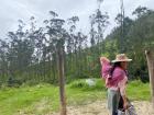 A mother supporting her baby on her back while hiking