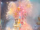 A burning "castillo: in the park during Corpus Christi