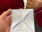 An art activity I do with my students is make fortune tellers where they write their positive qualities, and on the inside what they can achieve using these skills