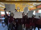 Grade Six showing off the Halloween stickers that I gave them!