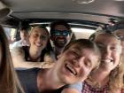 Being silly in a taxi full of volunteers
