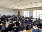 Not a traditional meal, but this is my class enjoying some treats at our class party: cake, apples and chips!