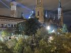 A view of the basilica from a nearby bridge....the festival lit up the skies!