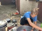 Washing the dishes by hand at my internship center