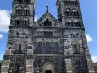 Lund cathedral, with two large towers and dark wash stone