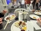 People typically only take what they can eat in one sitting and go for seconds if everyone has already eaten.