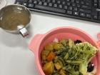 I eat school lunch every day. I like it more than American school lunches. We always get rice, protein, lots of vegetables, and a yummy drink with beans or boba