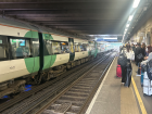 Train arriving at crowded platform