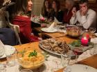 A holiday feast with pinnekjøtt and red cabbage salad on the side.