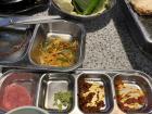 From left to right: salt, wasabi, spicy ssamjang and ssamjang
