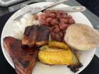 Pork belly, rice, red beans, potato, and fried plantain with cheese!