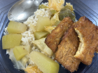 Rice, vegetables and tempeh for lunch