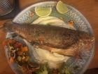 "Trucha" (trout) on a bed of "puré de papas" (mashed potatoes)