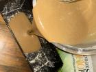 The gofio cake batter is thicker, grainier and darker than white cake batter