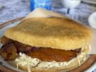 An arepa with plantain and Venezuelan cheese