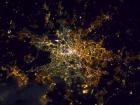 This image from the ISS shows a clear divide where the former wall separated the city by the types of lights being used. Photo: ©ESA Chris Hadfield