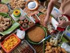 Feasting on chicken, bread and cake for my coworker's birthday