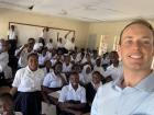 This is a good picture showing the school uniform. Both the boys and girls are required to have a buzz cut as you can see here