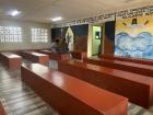This is a waiting room at ABC Mission Hospital. It is a christian hospital and so you will see a lot of scriptures and art around the hospital