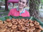 This is a Thai snack called "Kanom Bada" that my students learned how to make at their Scout camp