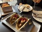 These are fried shrimp tacos that me and my friends ordered at a restaurant in our neighborhood. The restaurant is called “Casa Copete” and people often eat here until midnight!