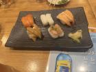 Sushi: salmon, squid, shrimp, eel, tuna