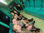 My friends an I on a tram in Milan. The inside of this one is bright blue but others are usually yellow or red.